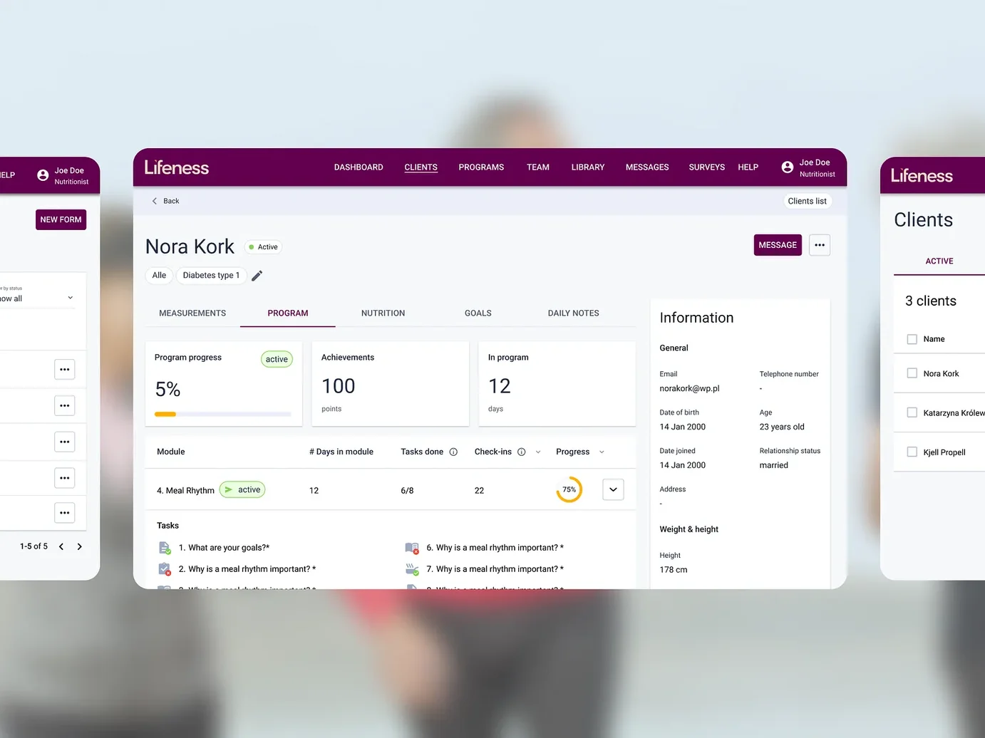 Lifeness web application screen.