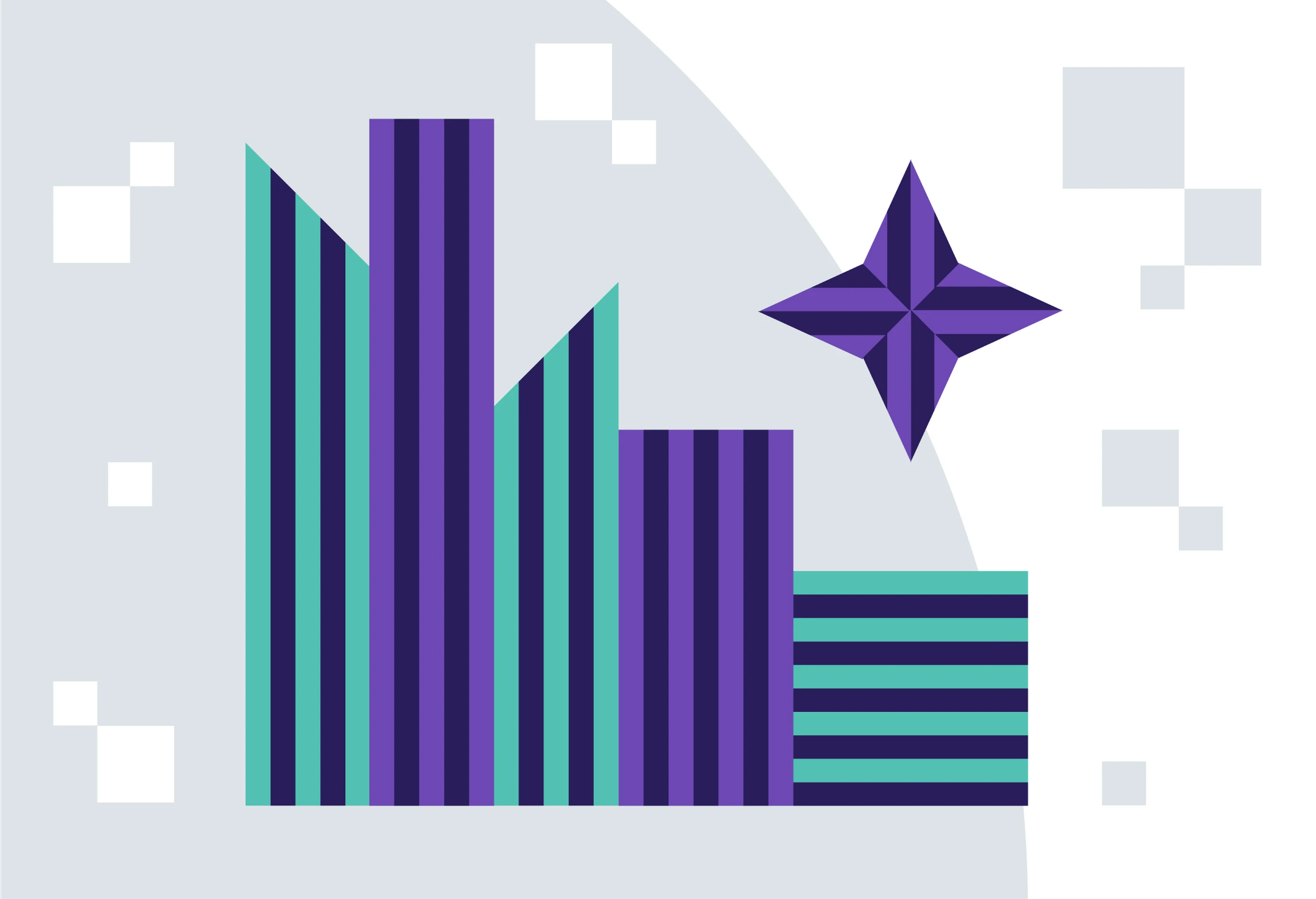 Minimalist illustration visualizing an enterprise consisting of green and purple blocks, with a purple star on the right.