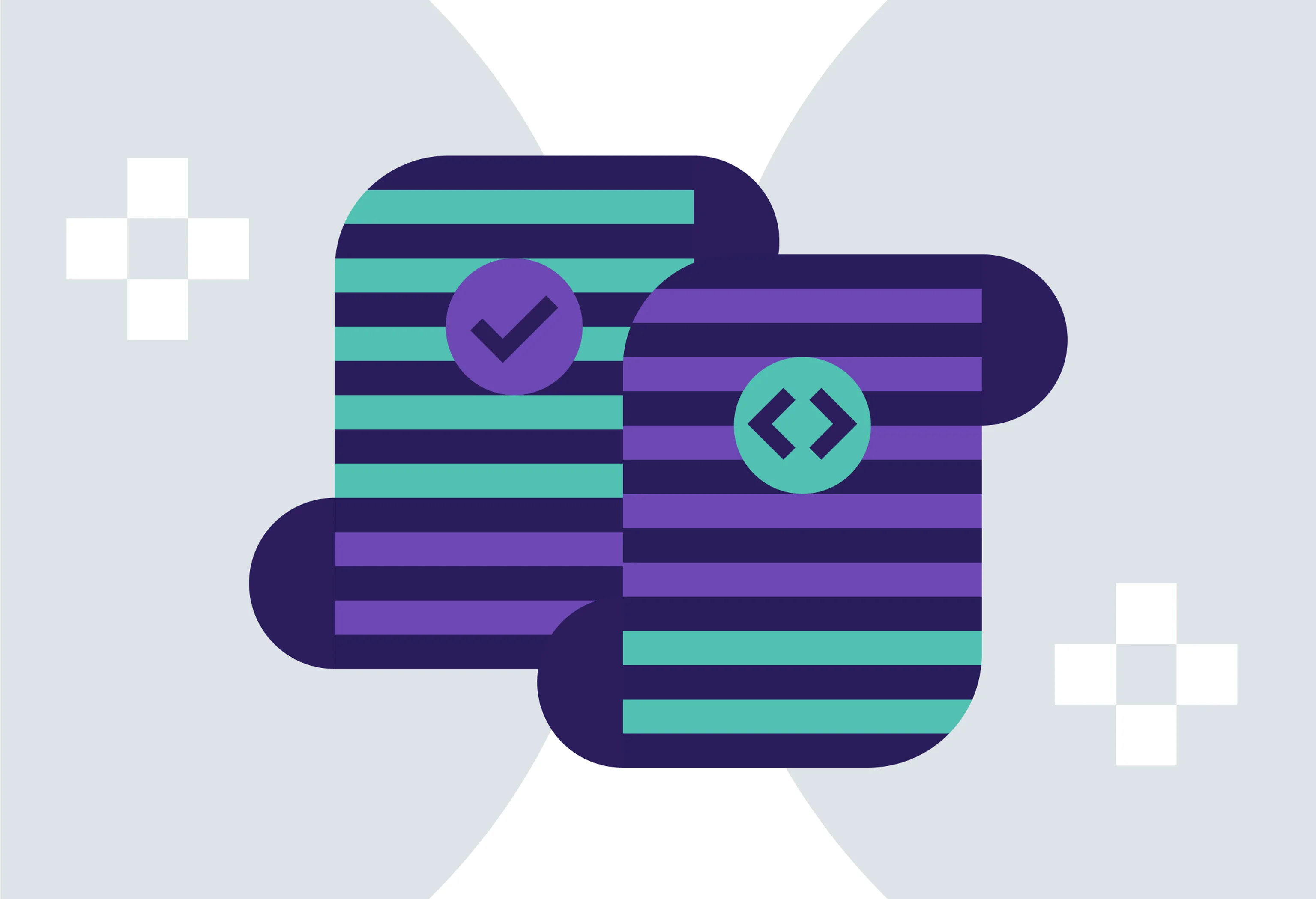 Minimalist illustration showing two stylised legal documents that represent software development outsourcing contracts.