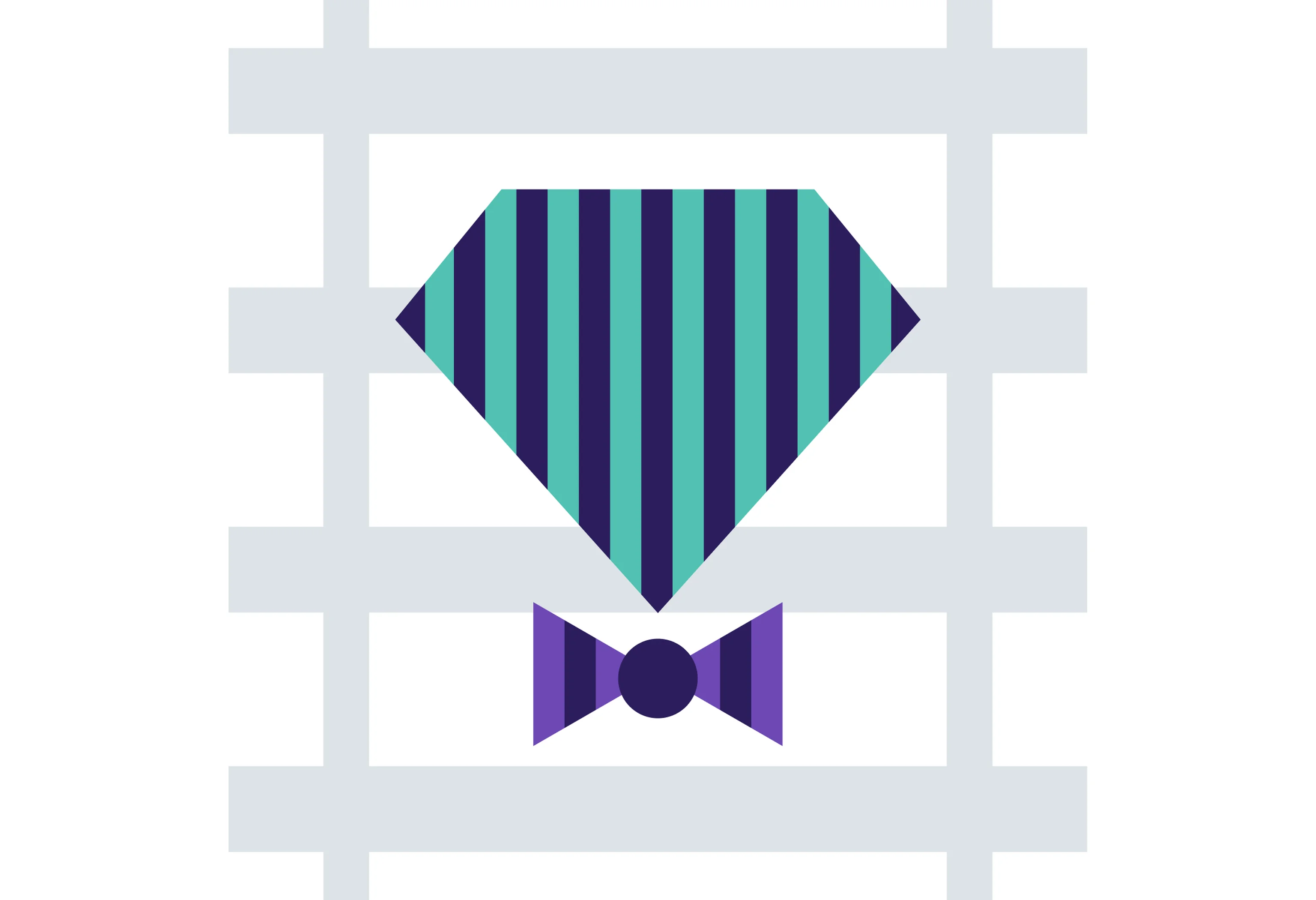 Minimalist illustration showing the Ruby programming language symbol in the center with a bowtie below it.