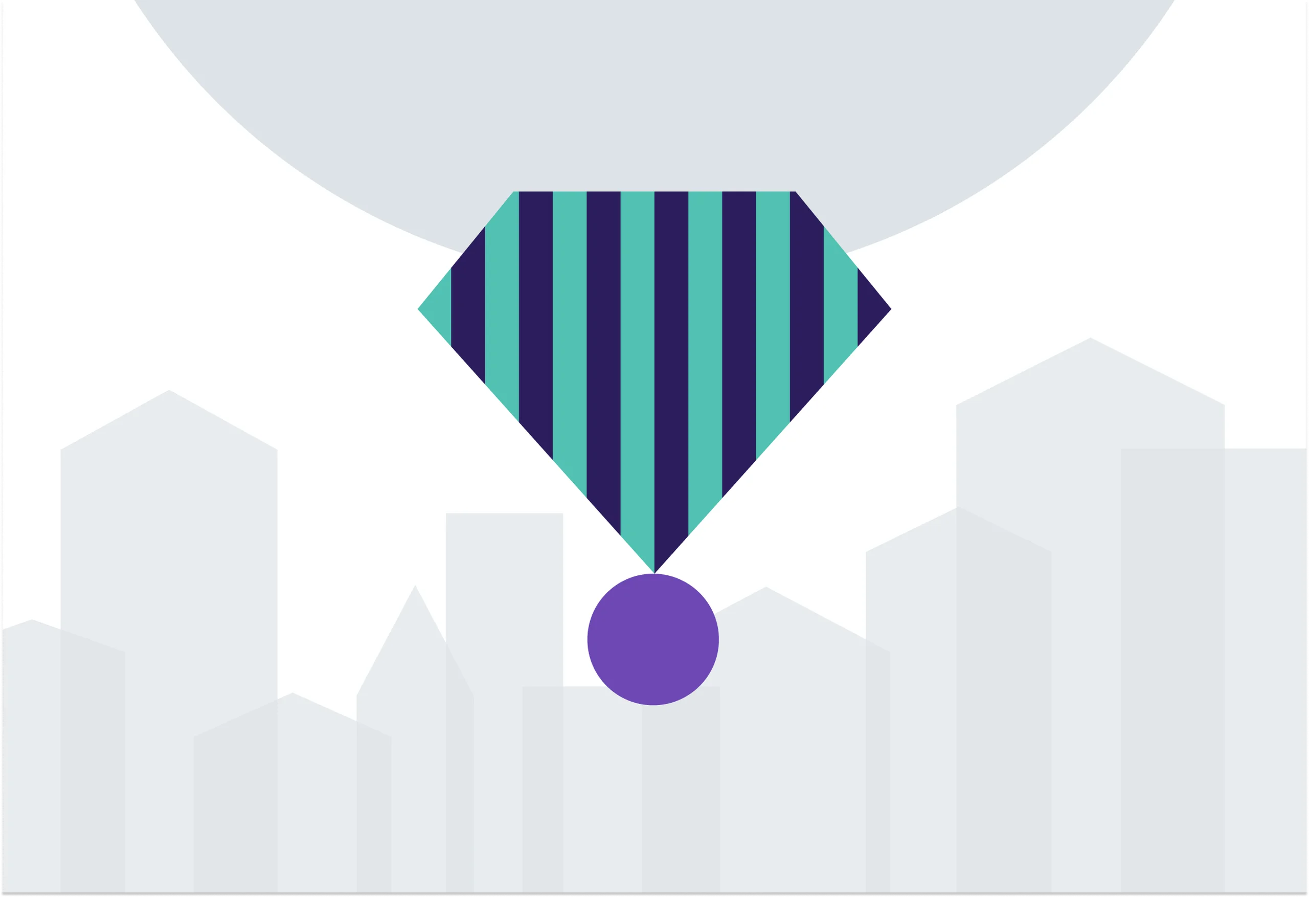 Minimalist image with a Ruby, signifying the Ruby programming language, placed on top of a purple dot.