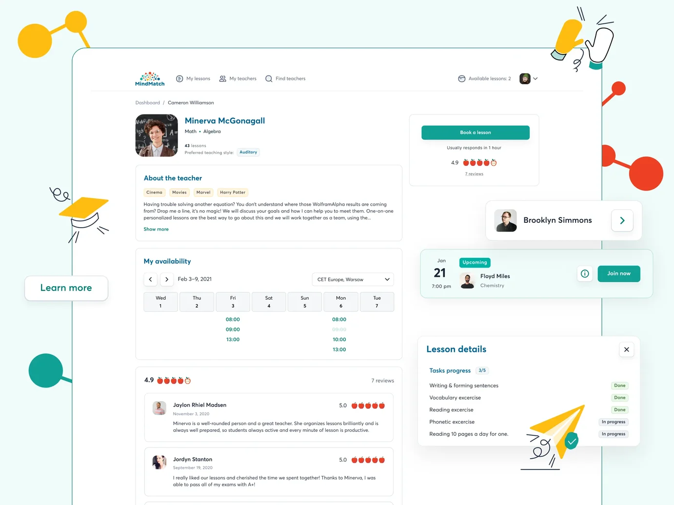 Tutoring app screen.