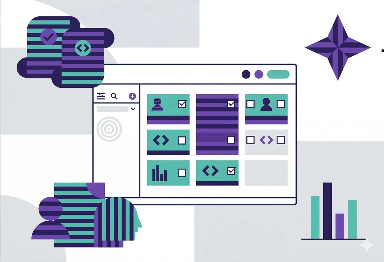 Abstract, minimalist visualization for an article about scoping web application redesign without a full discovery phase.