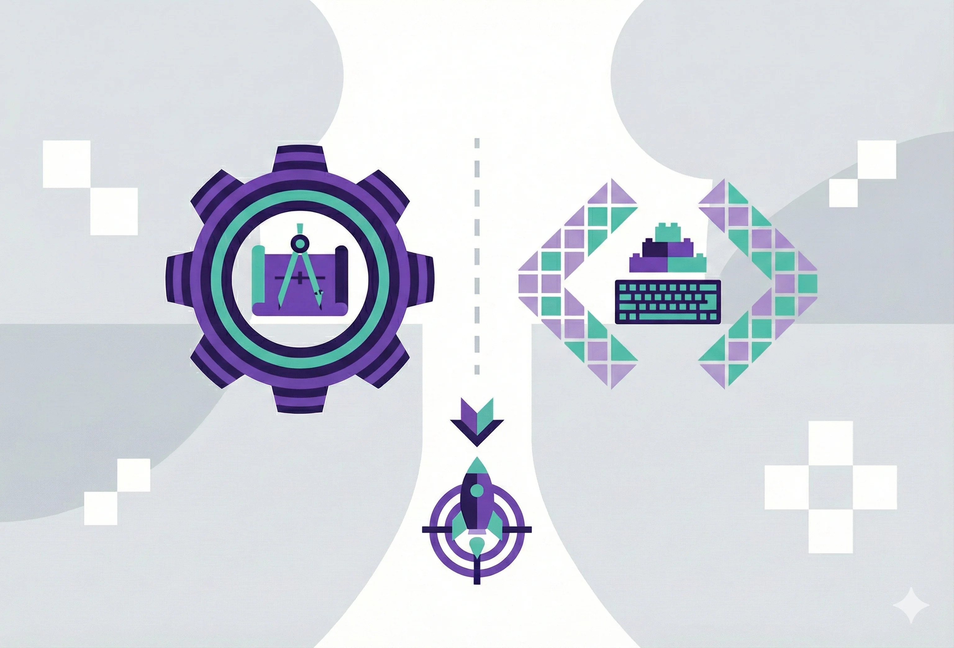 Abstract image representing the difference between software engineers and software developers.