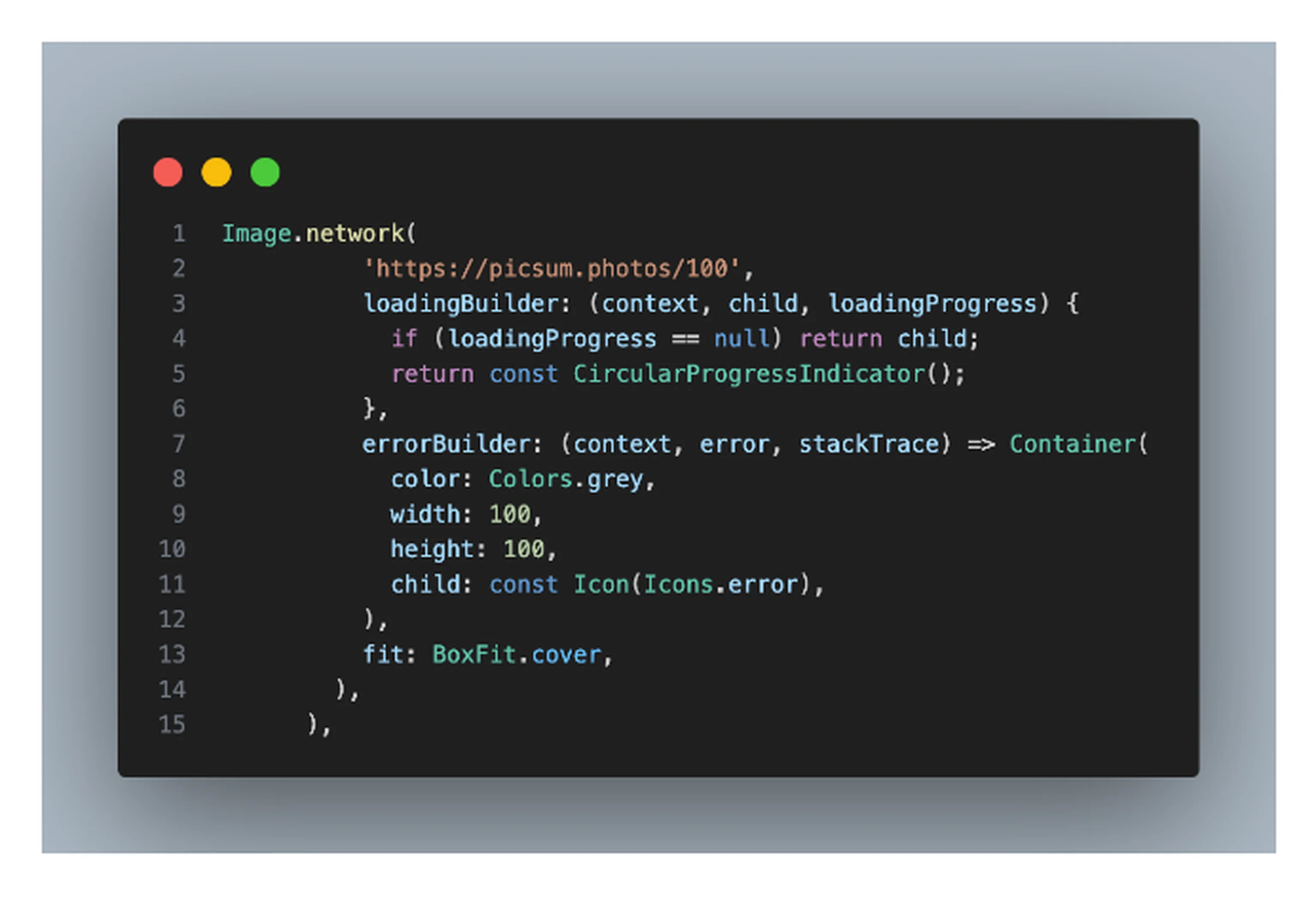 network images on the web platform, Code snippet showing how to implement caching for network images in a Flutter app