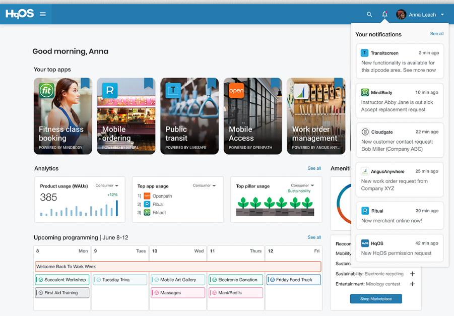 dashboard of HqO - an operating system for buildings
