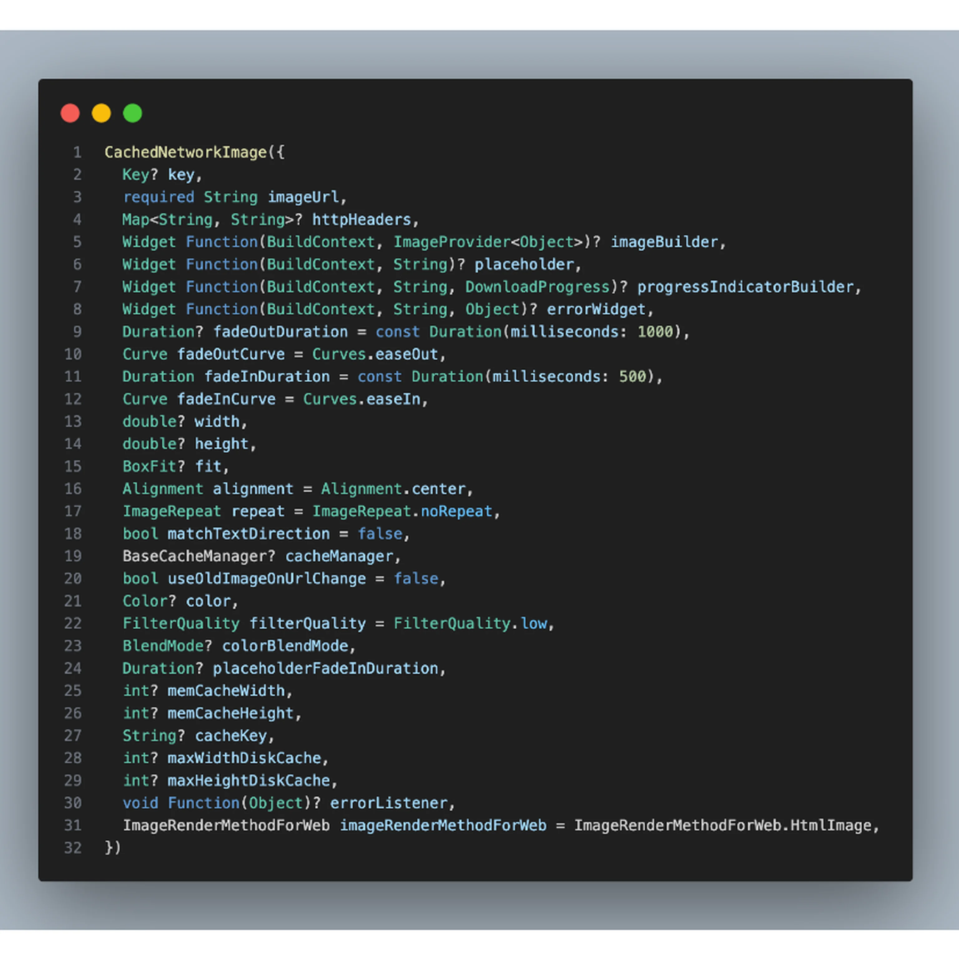 cached network image functioning, Code snippet showing how to implement caching for network images in a Flutter app