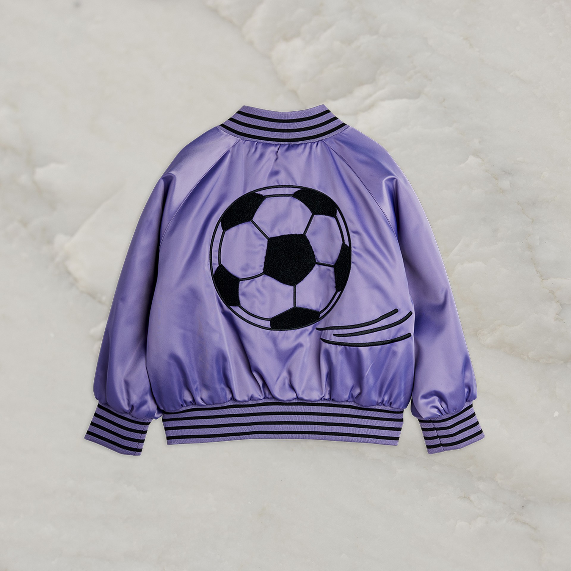 Image of Soccerball chenille satin baseball jacket from Mini Rodini Alien Affairs collection