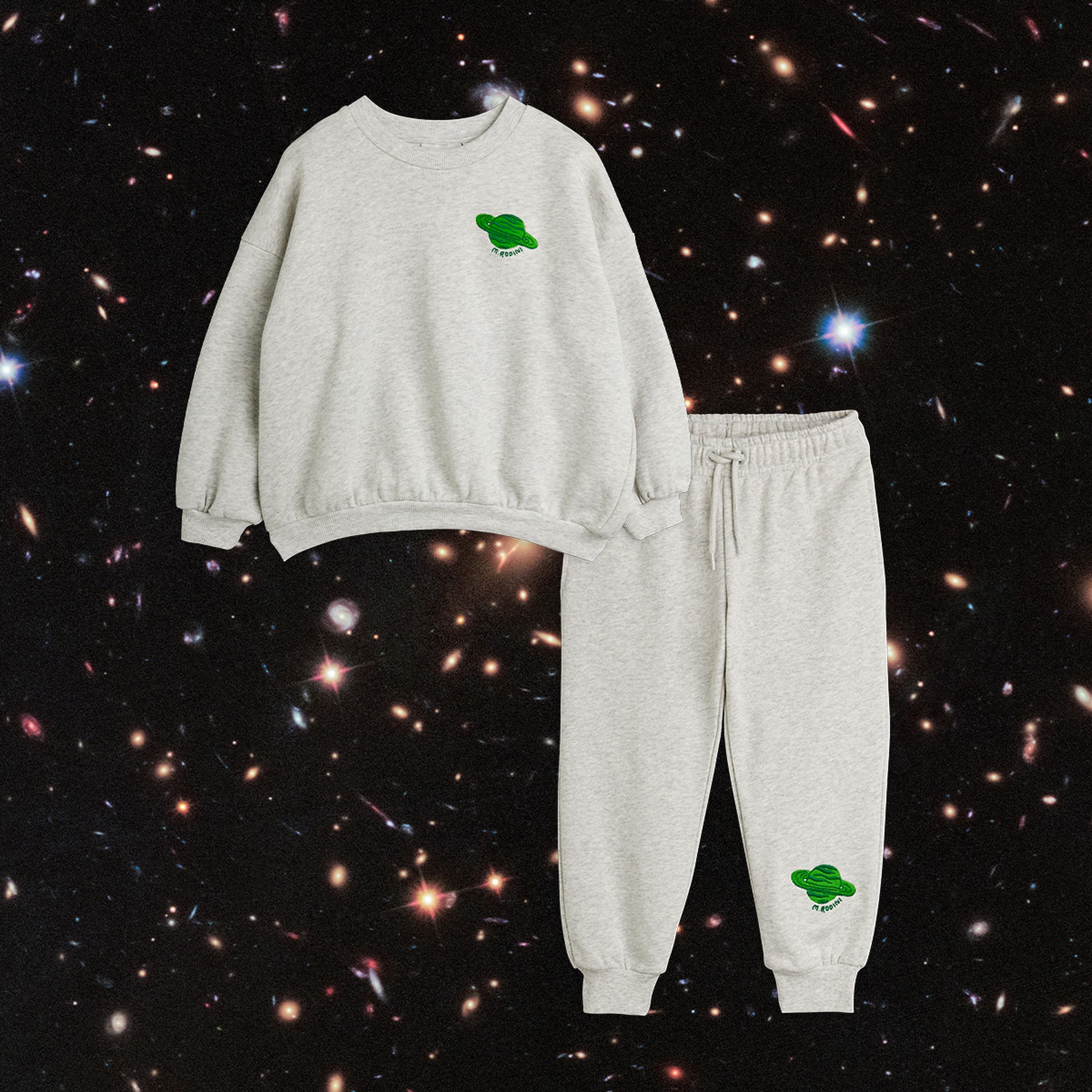 Image of Planet Sweatshirt and Planet sweatpants from Mini Rodini Alien Affairs collection