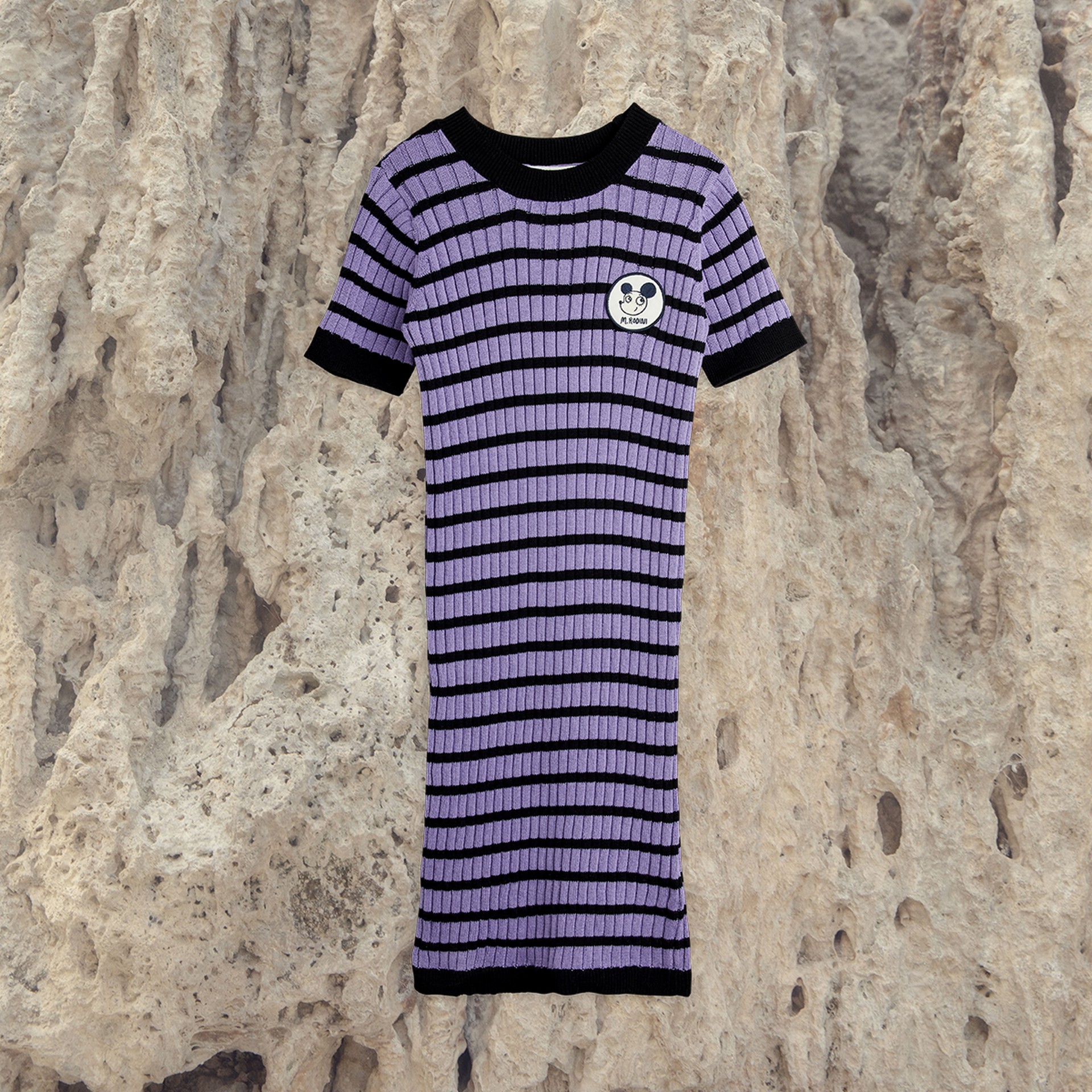 Image of Ritzratz rib knitted stripe dress in purple from Mini Rodini Alien Affairs collection