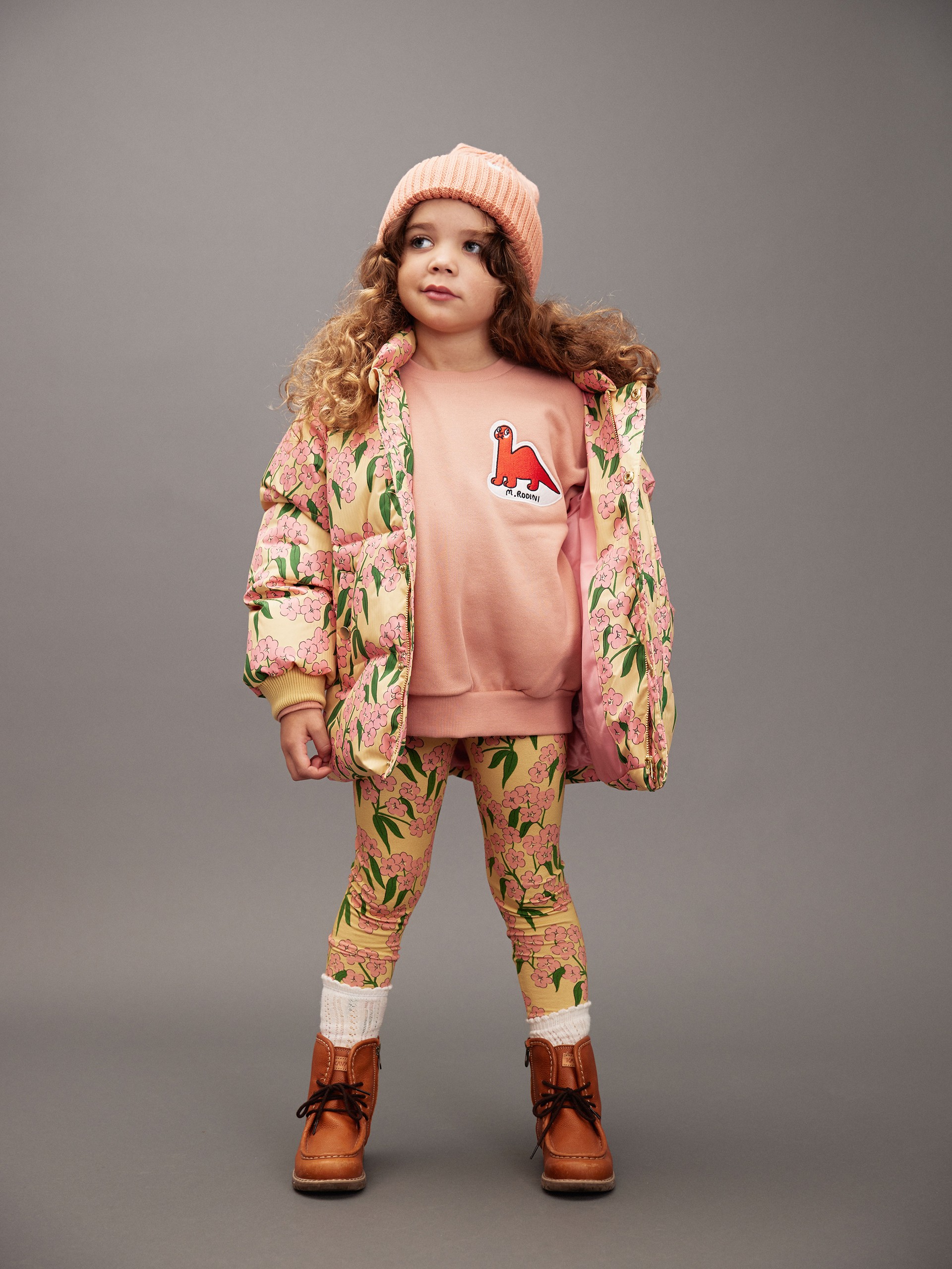 Girl wearing Alpine flower print from Mini Rodini
