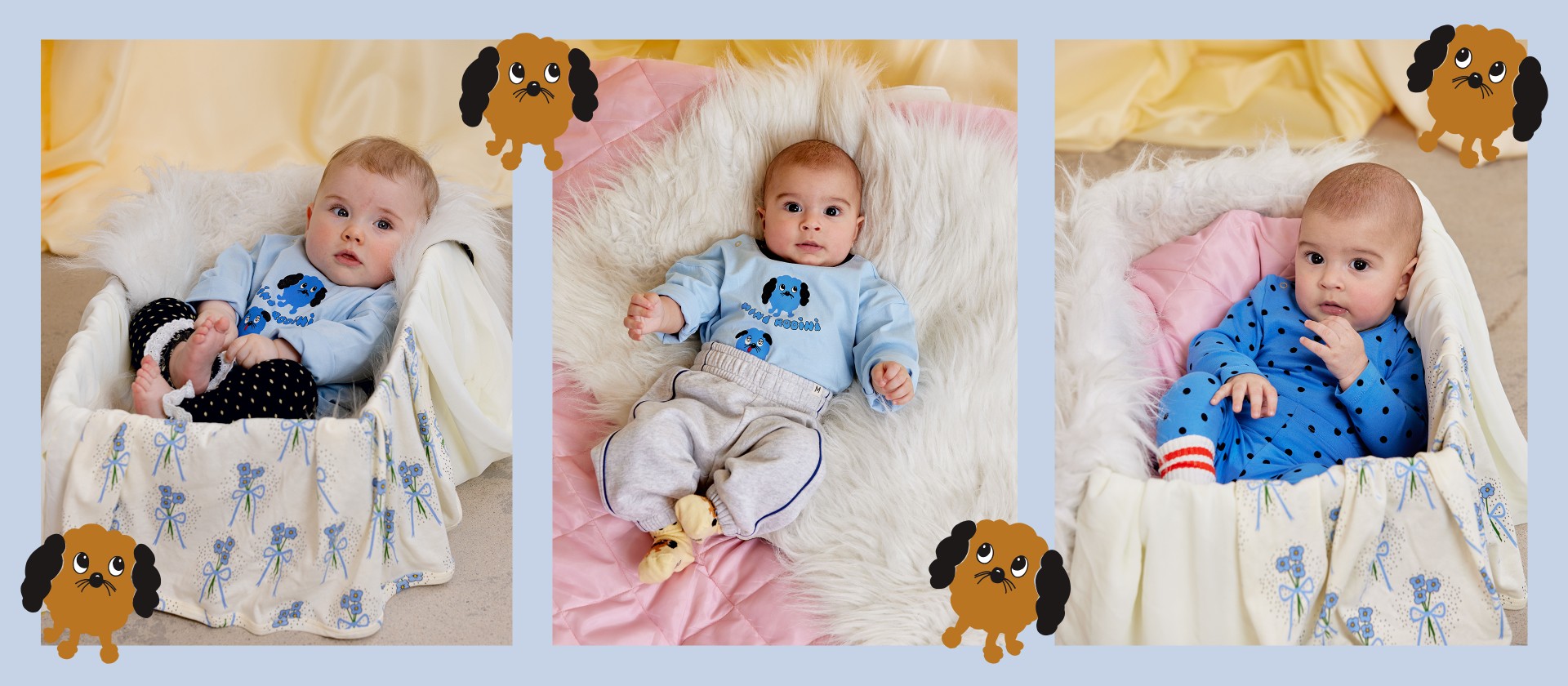 Baby wearing polka dot set from Mini Rodini Things to love collection