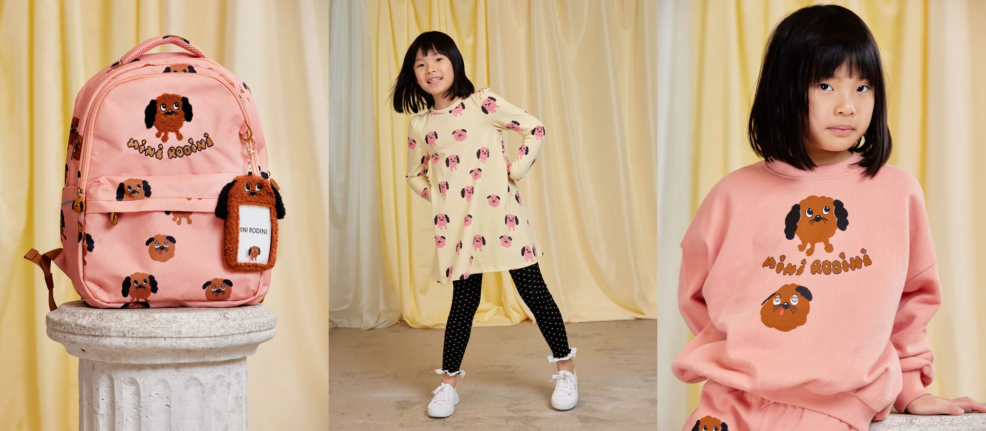 Girl wearing Doggies long sleeve dress from Mini Rodini Things to love collection