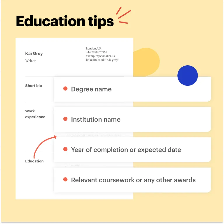 Education CV example - Writer