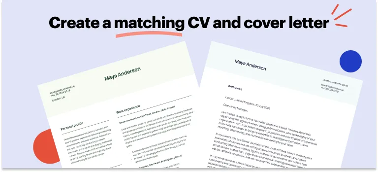 Matching CV and cover letter template for a journalist