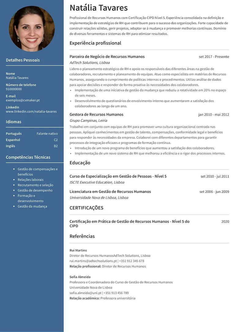Exemplo de CV com referências