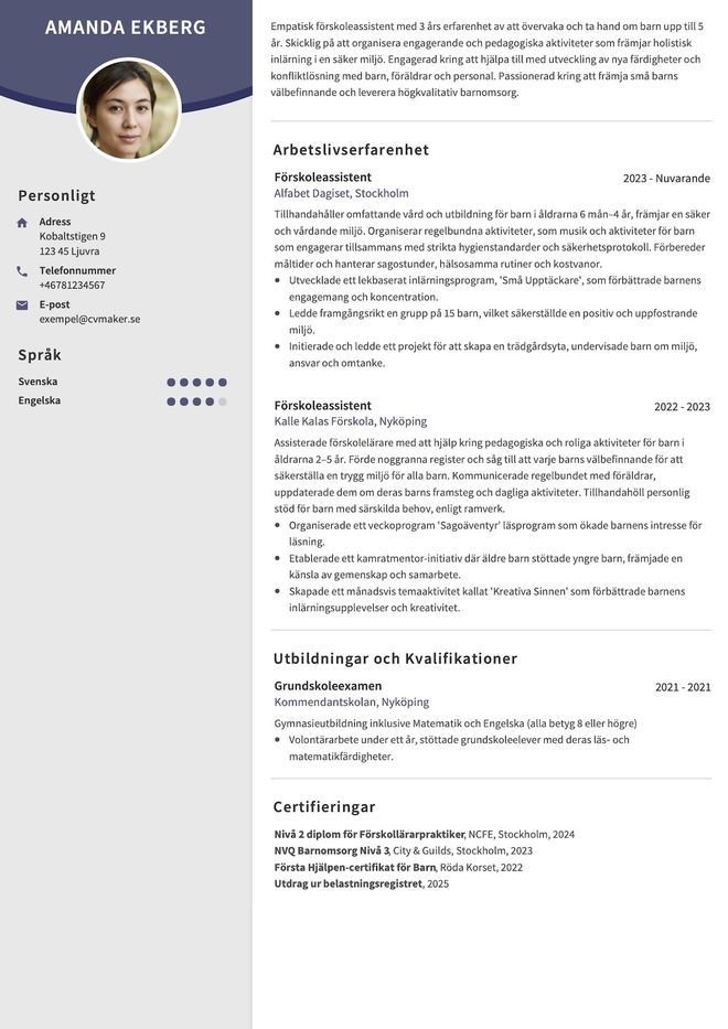 Barnskötare CV-exampel