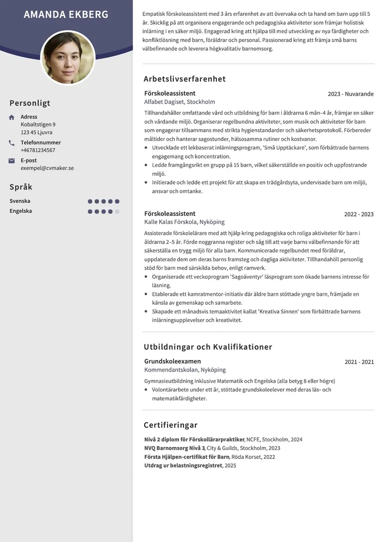 Barnskötare CV-exampel