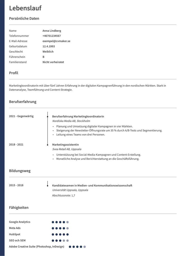 Tyskt CV-exempel