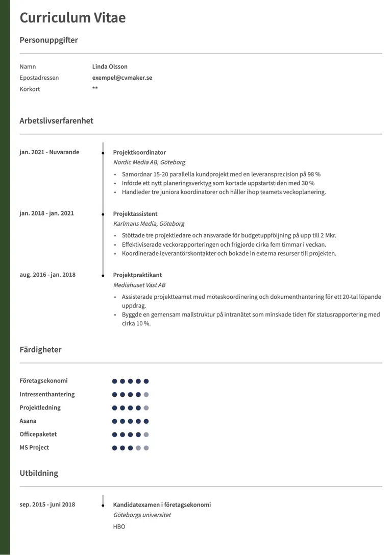 CV exempel – Kronologiskt