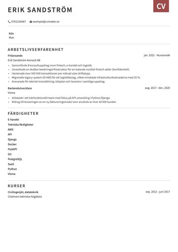 Egenföretagar CV-exempel