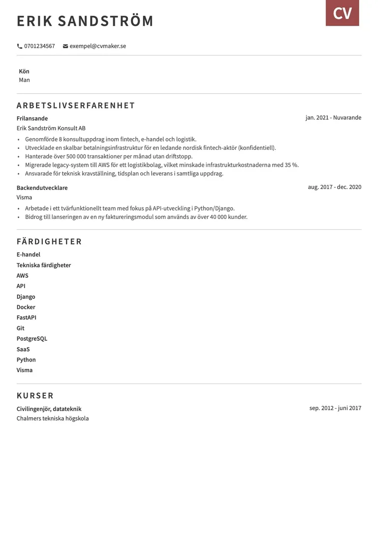 CV exempel – Butiksbiträde