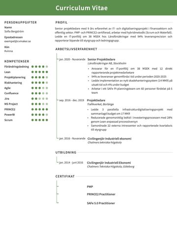 Projektledare CV-exempel