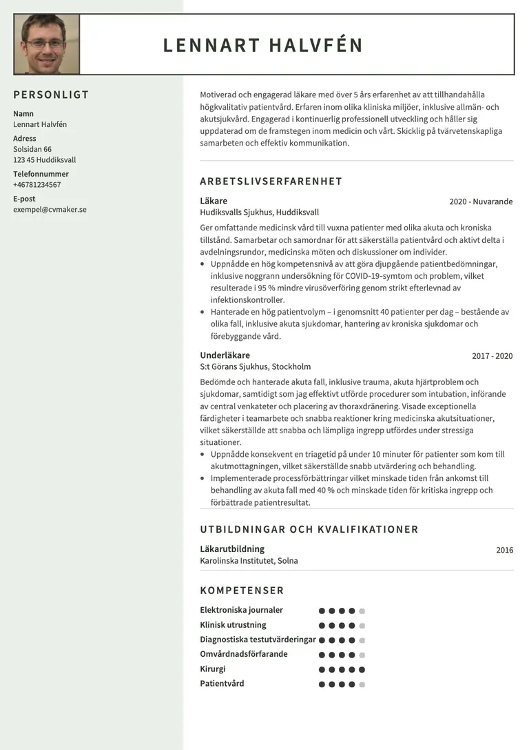 Läkar-CV-exempel