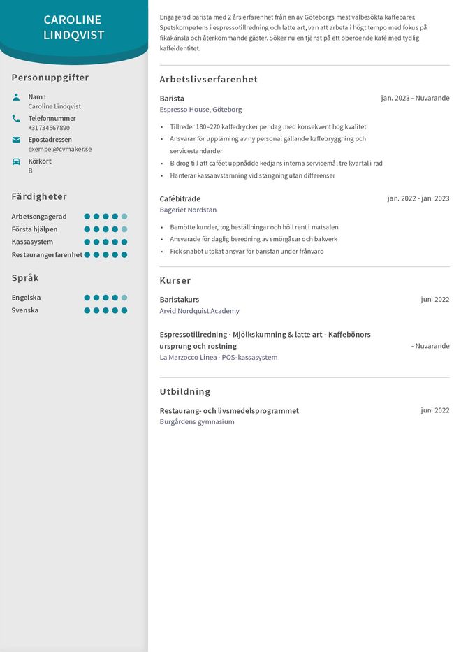 CV exempel – Barista