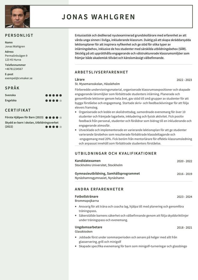 CV-exempel Grudskollärare