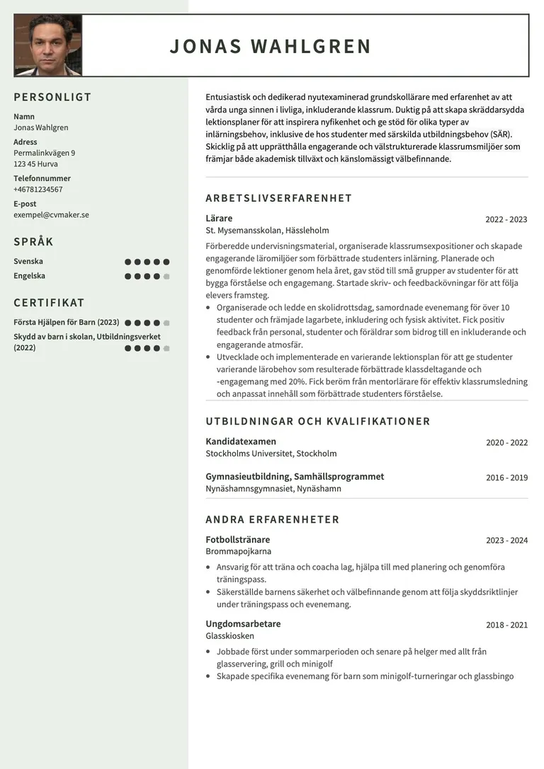 CV-exempel Grudskollärare