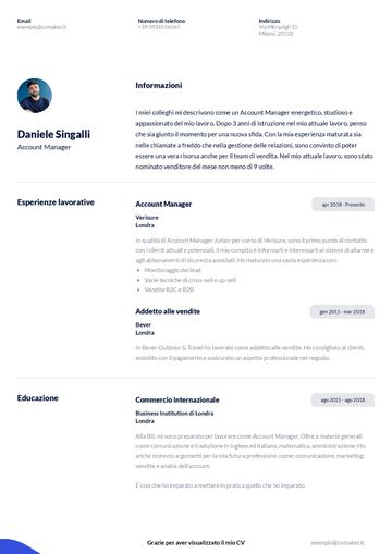 esempio di cv duke blu
