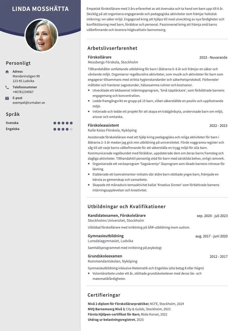 Utbildning på CV:t exempel