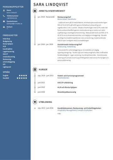 CV för restaurangchef