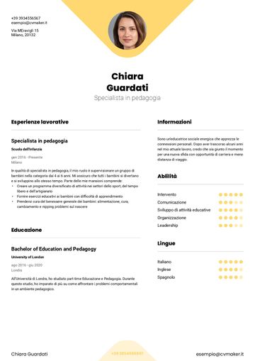 esempio di cv yale giallo