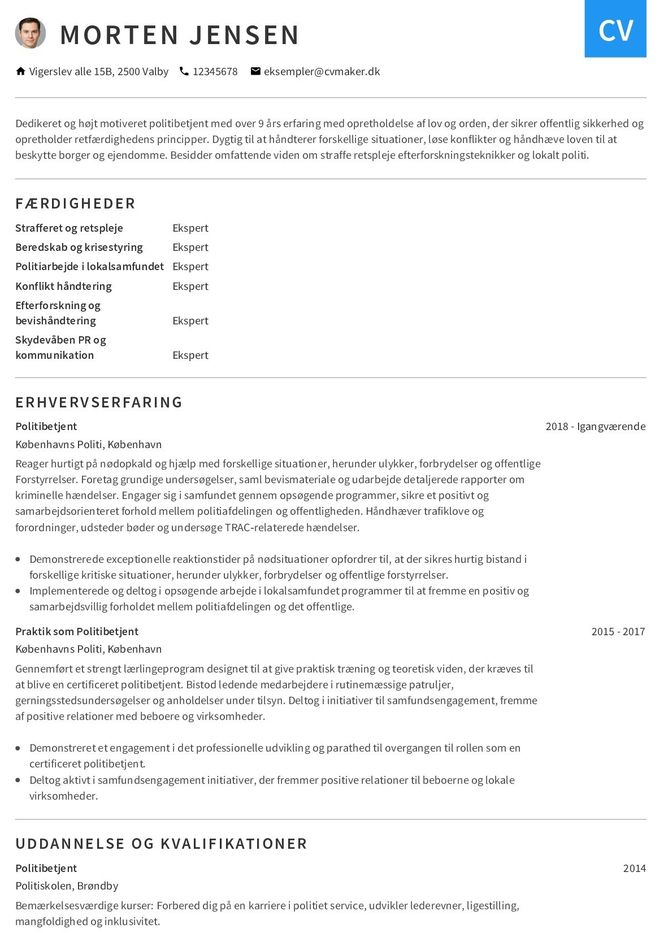 Politibetjent CV-eksempel