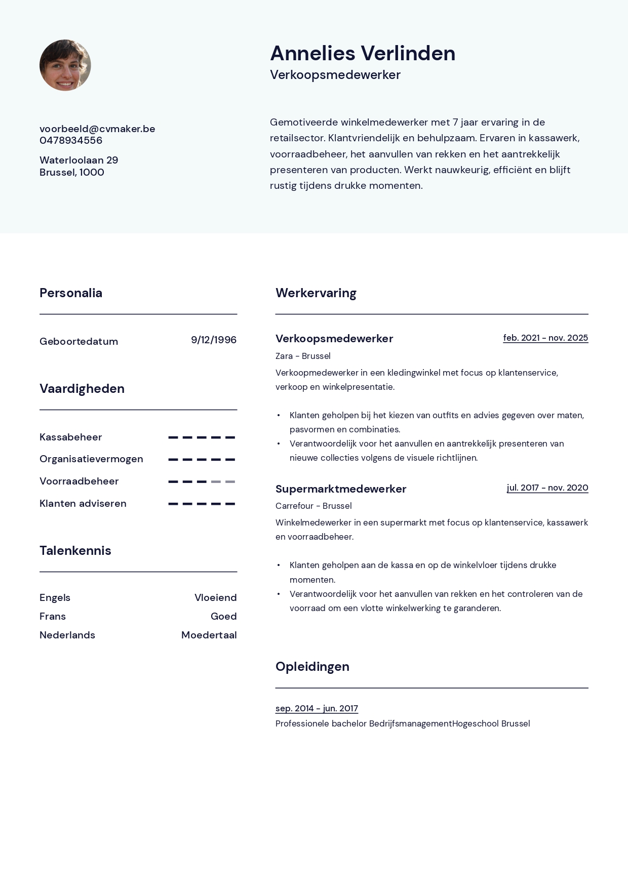 Winkelmedewerker-cv voorbeeld
