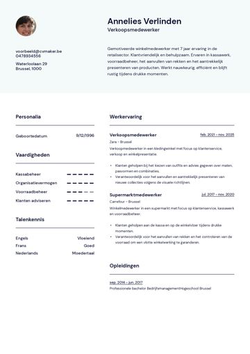 Winkelmedewerker-cv voorbeeld