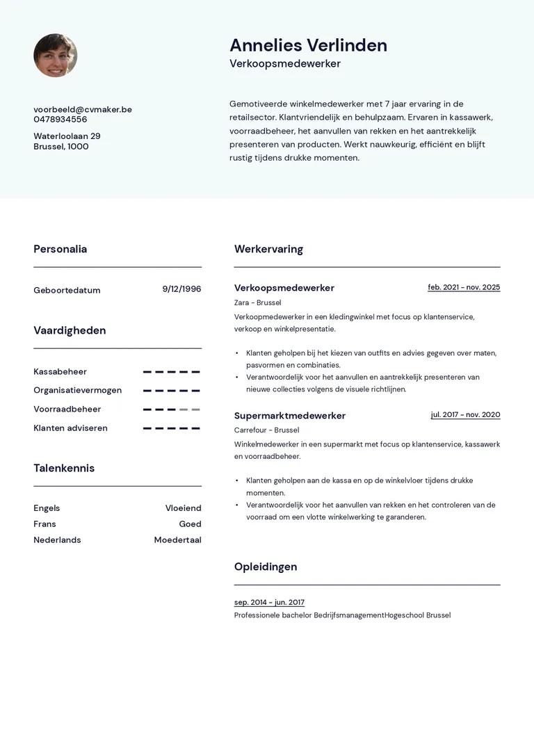 Winkelmedewerker-cv voorbeeld