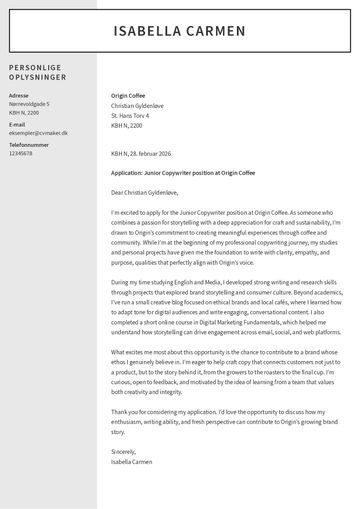 Eksempel på ansøgning på engelsk