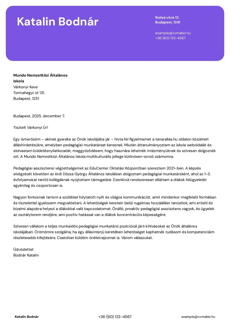 Példa az ideális motivációs levél hosszára