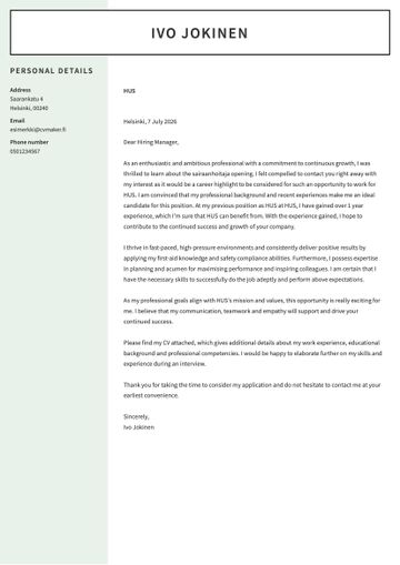 Työhakemus englanniksi esimerkki