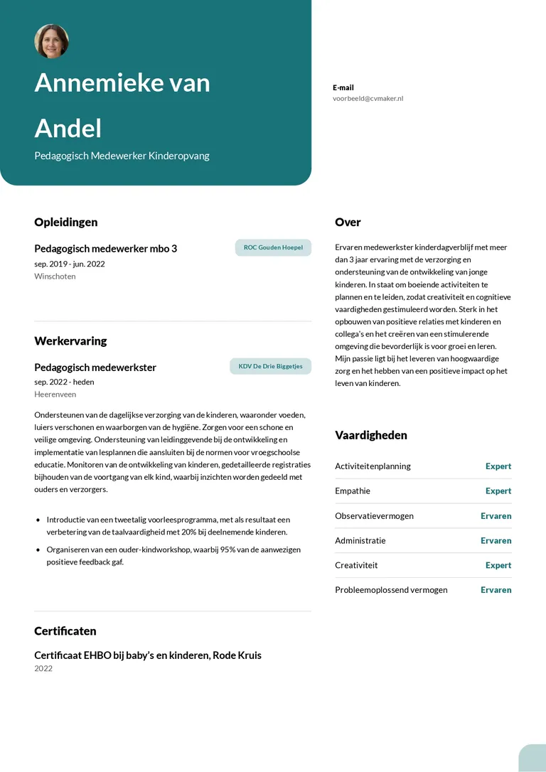 Groen cv voorbeeld