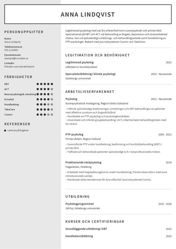 Exempel på CV för psykolog