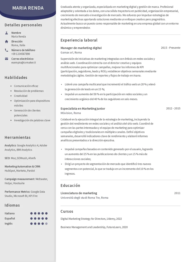 Esempio di CV spagnol