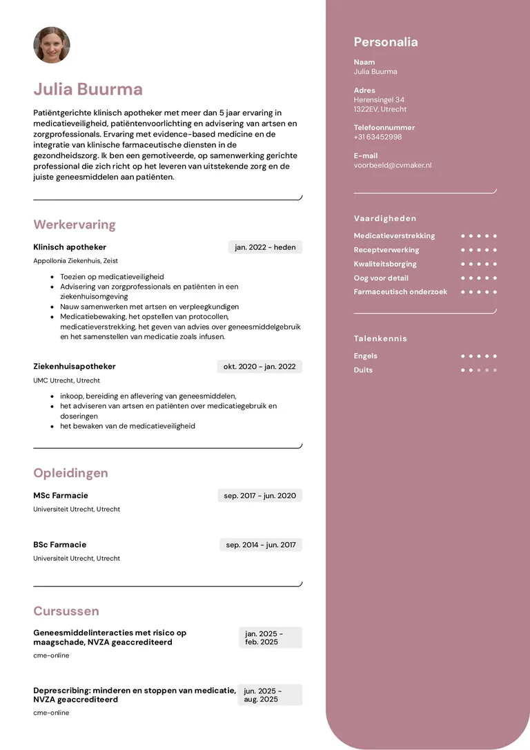 Paars cv voorbeeld