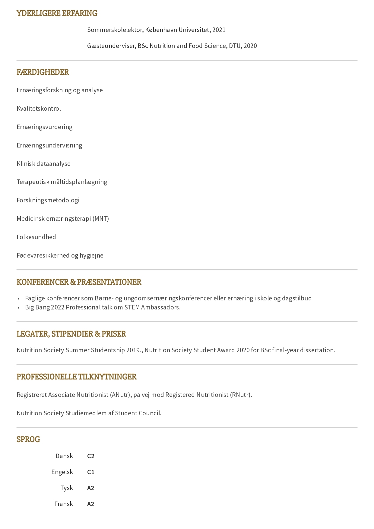 Eksempel på Tre-siders CV-skabelon 2