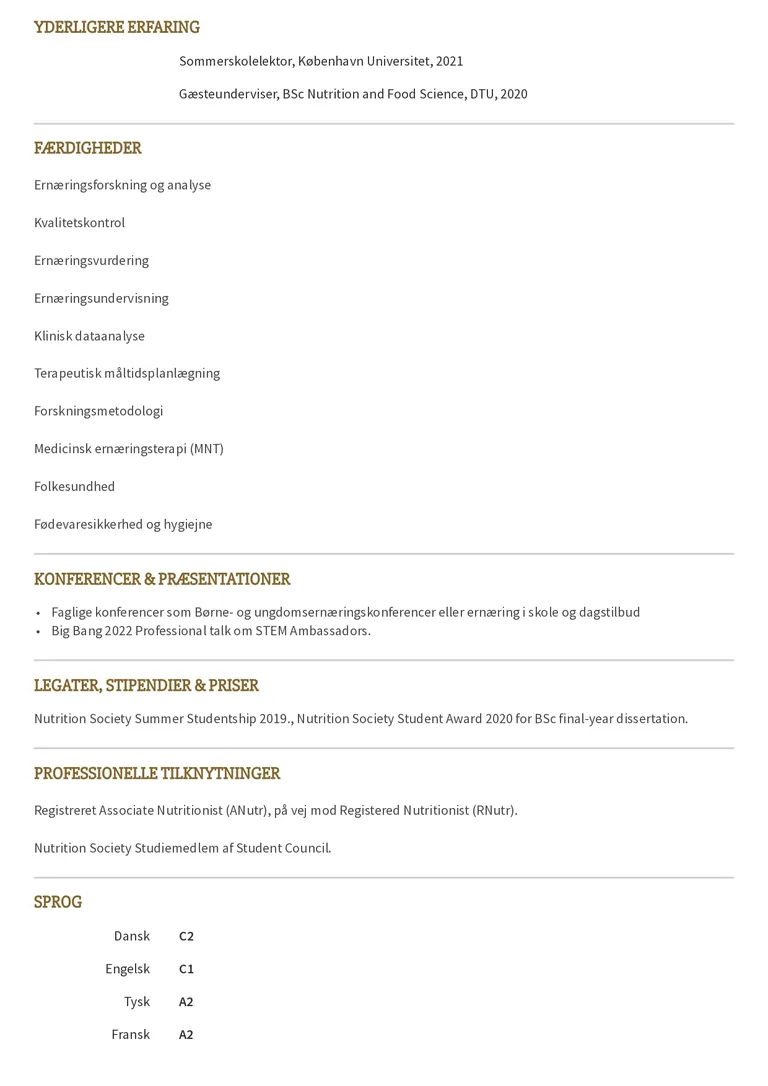 Eksempel på Tre-siders CV-skabelon 2