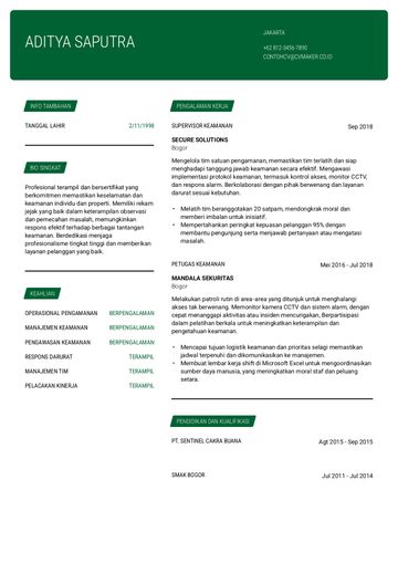 templat CV cornell hijau