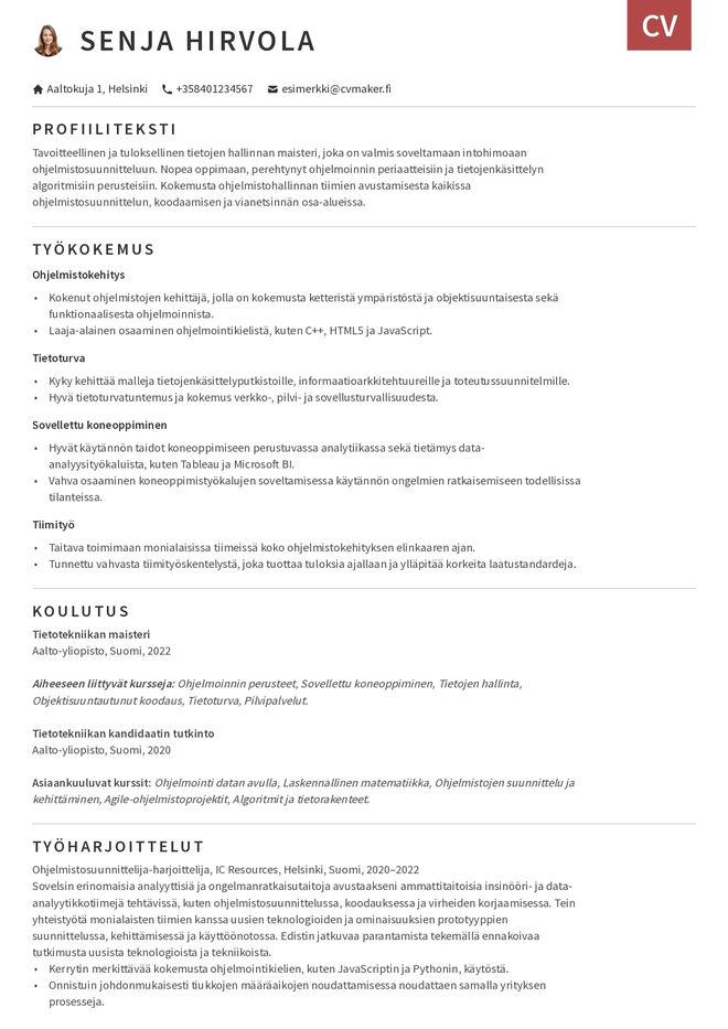 Taitopohjainen CV – esimerkki